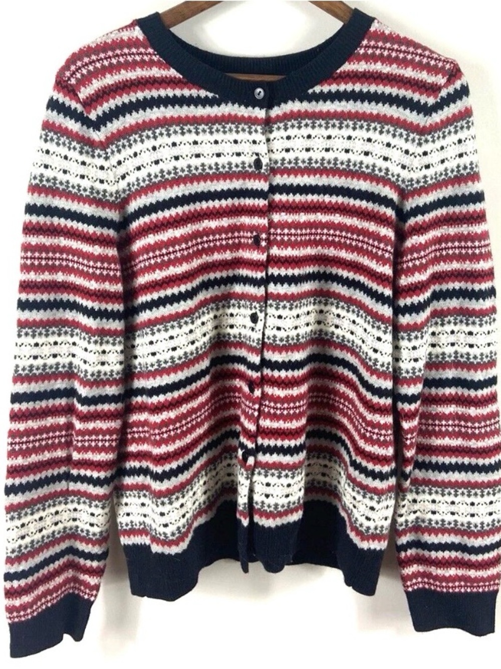 Talbots Red, White & Black Nordic Fair Isle Cardigan